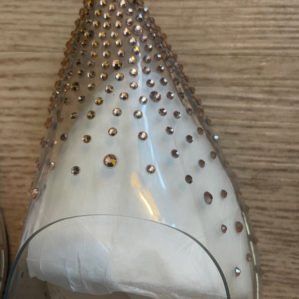 FSJ Brand 12M Rose Gold Metal Rhinestone Heels - Picture 2 of 5